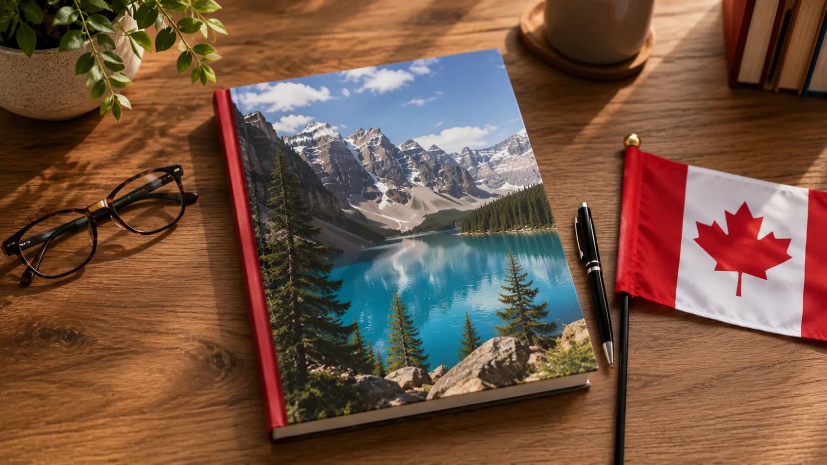 The official Discover Canada study guide on a desk