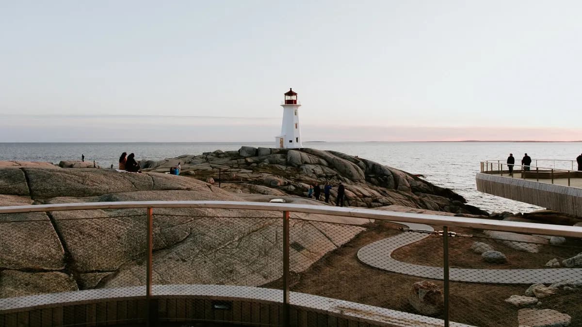 The Peggy's Cove lighthouse on its granite rocks, facing the Atlantic in Nova Scotia