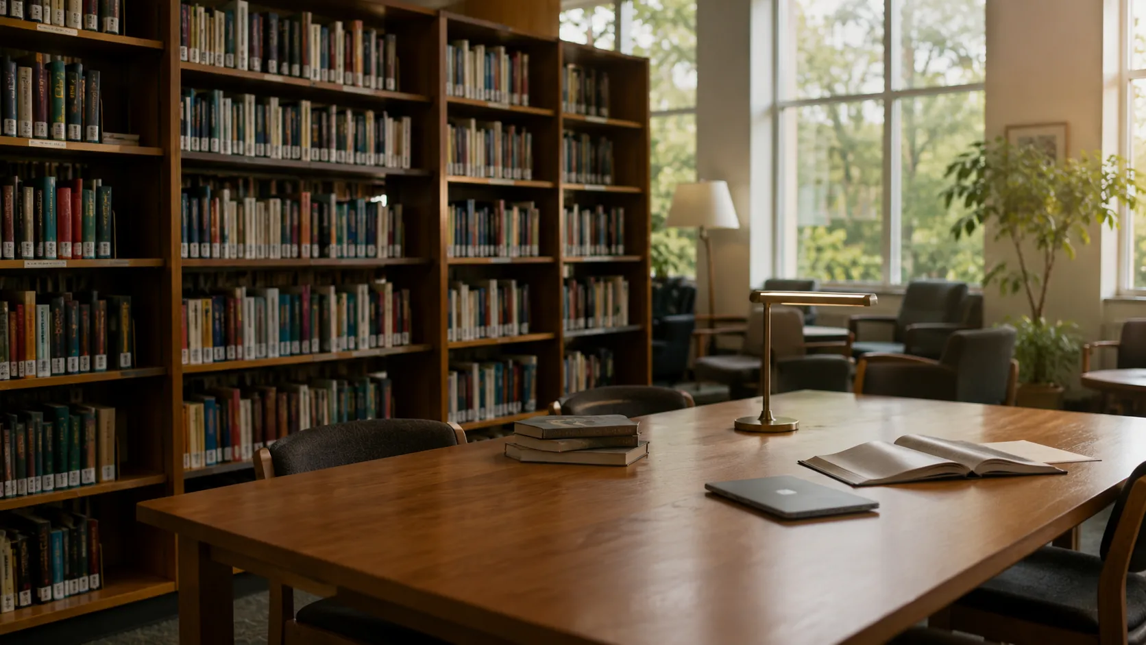 The bright reading area of a public library
