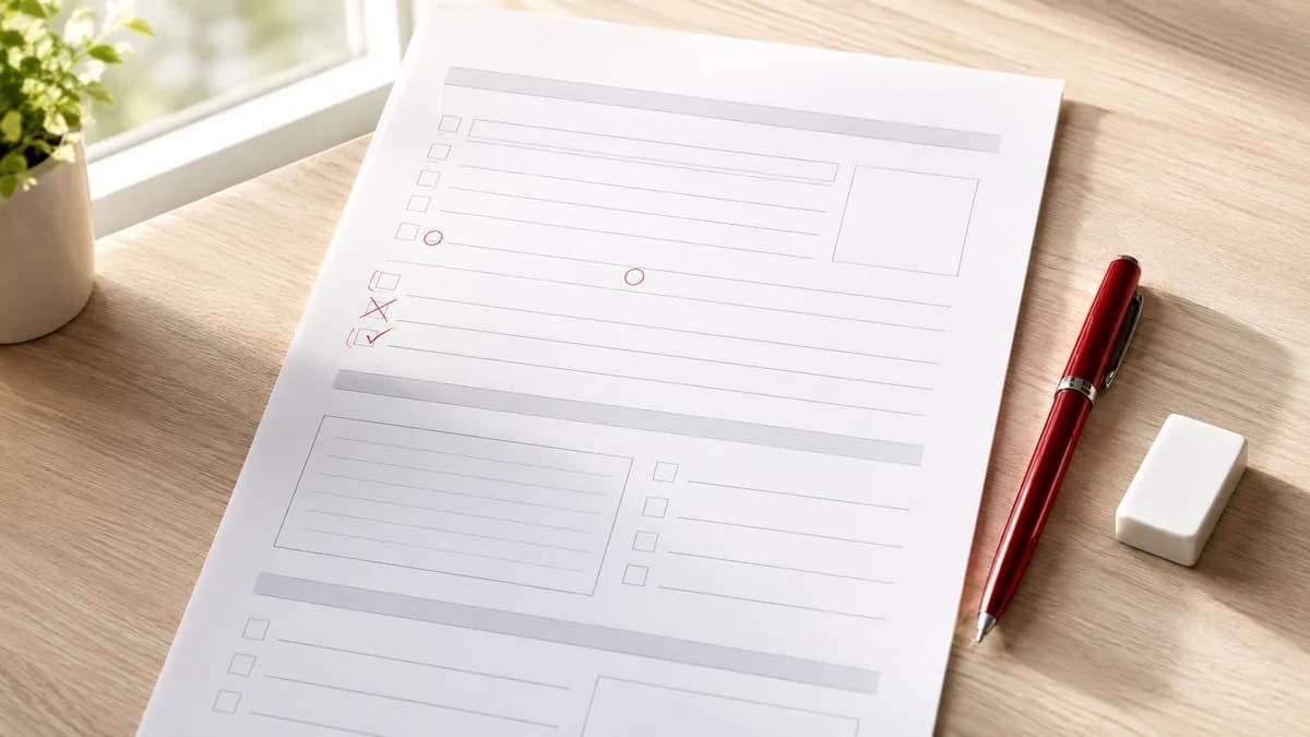 A form with a red pen and an eraser, the idea of correcting mistakes