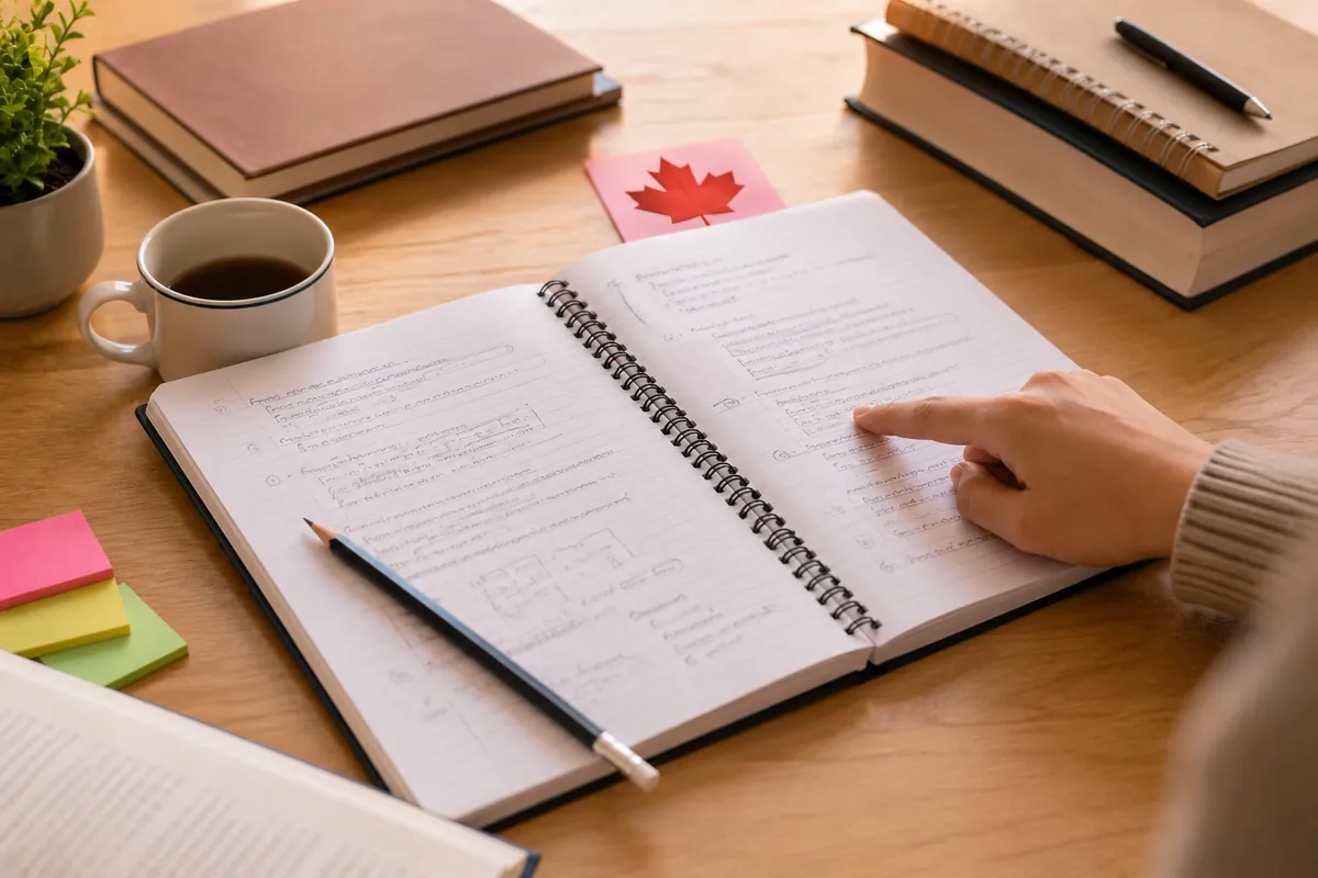 A notebook with a worked question and an explanation written below