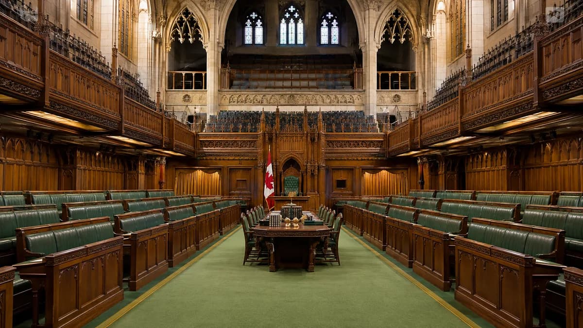 L'intérieur de la Chambre des communes du Canada, aux banquettes vertes