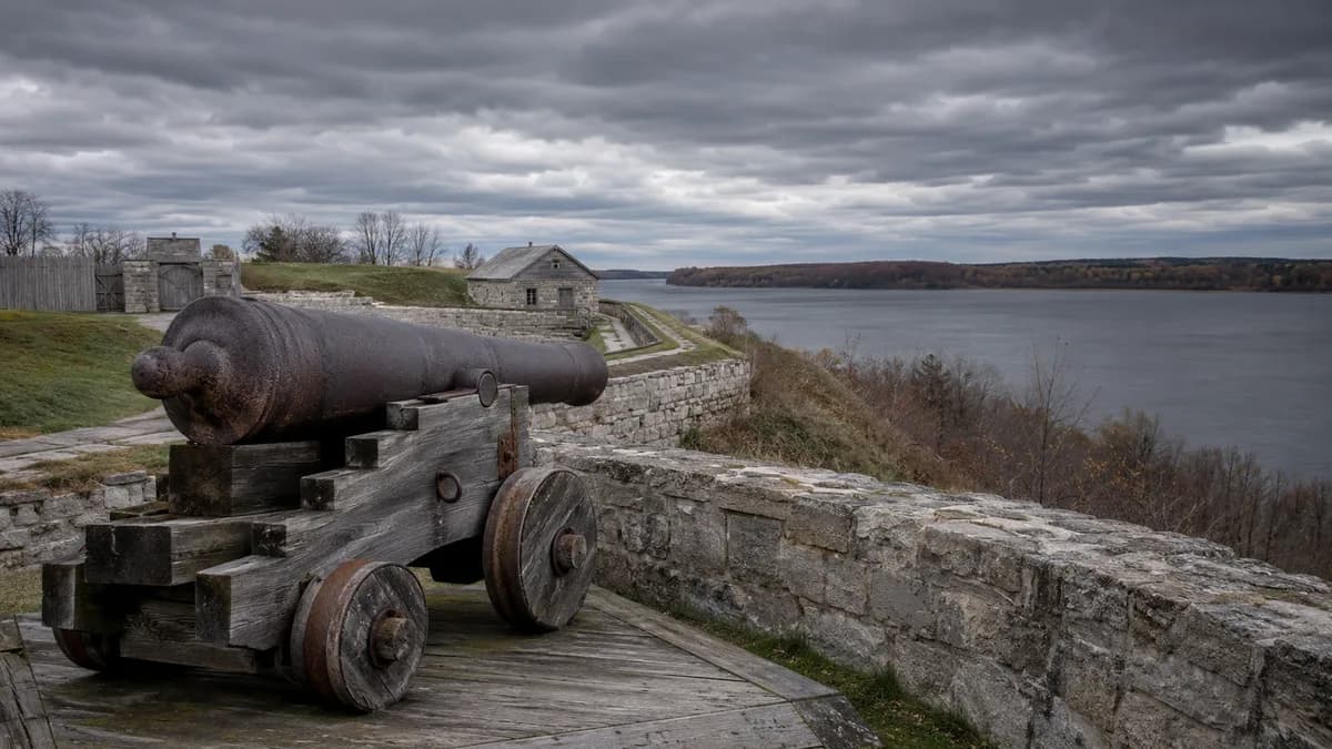 Un fort de pierre historique avec un canon surplombant une rivière