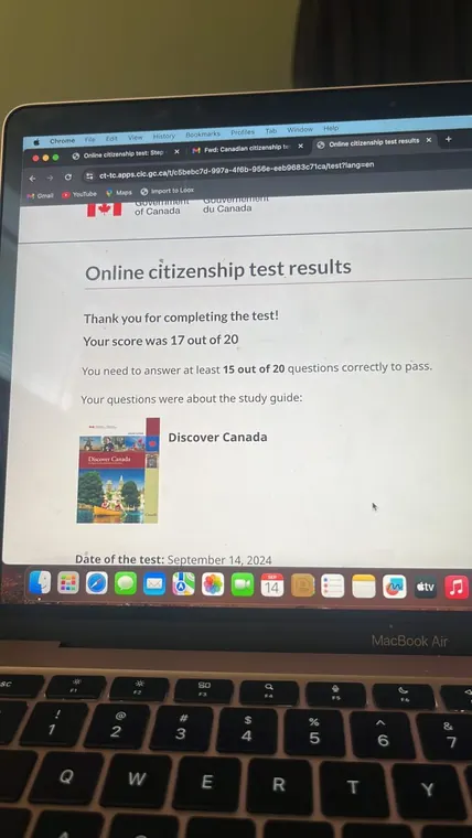 Official screenshot: 17 out of 20 on the citizenship test